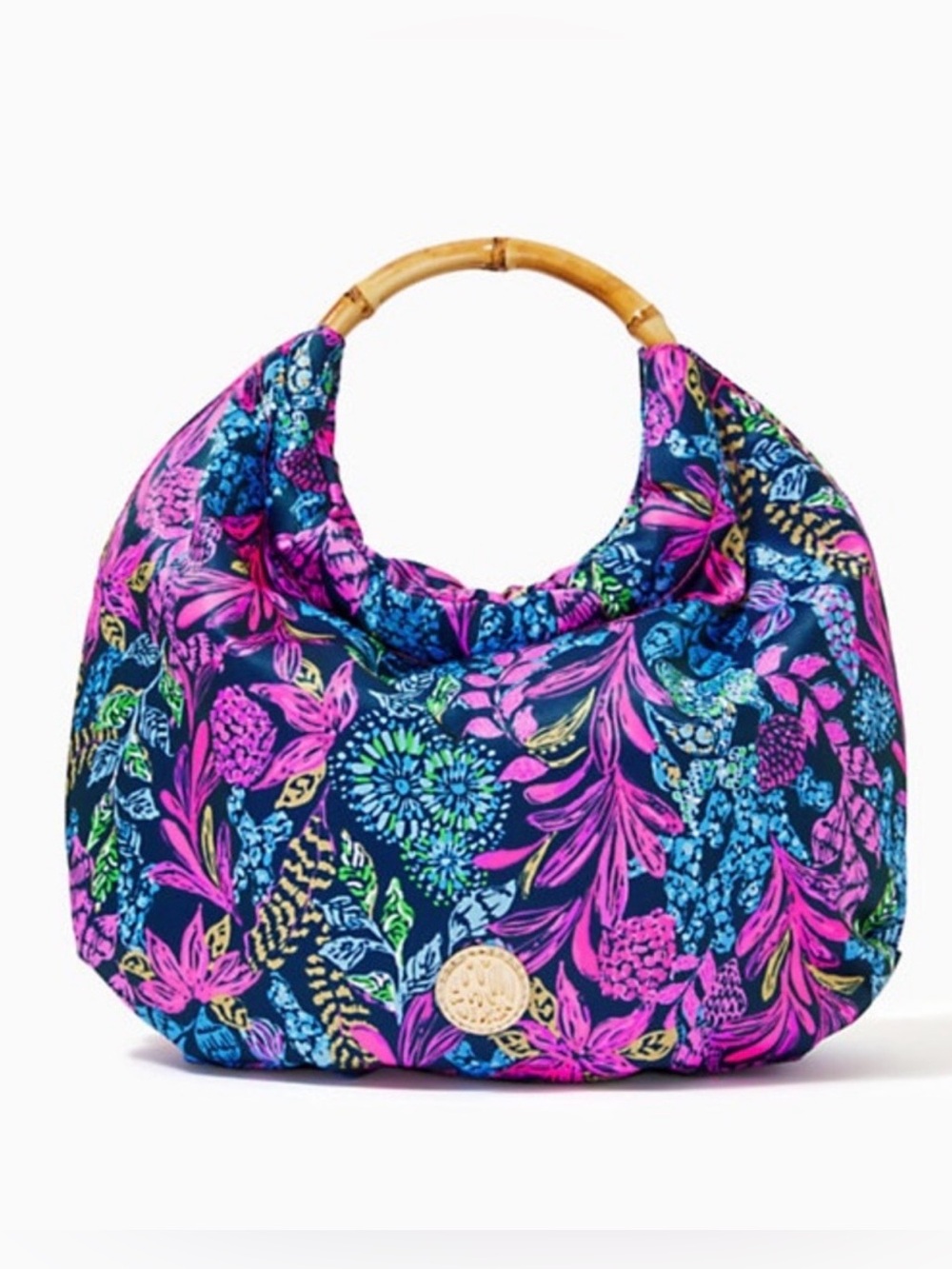 Lilly Pulitzer Bamboo Handle Bag Agean Navy Calypso Coast NWT
